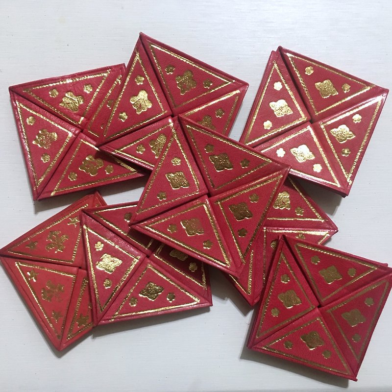 New Year red packets into two Moroccan square purse - ถุงอั่งเปา/ตุ้ยเลี้ยง - หนังแท้ สีแดง