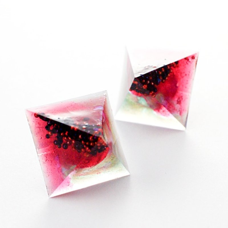 Pyramid Earrings - Earrings & Clip-ons - Other Materials Red