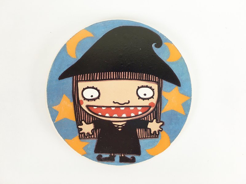 Nice Little Clay Illustrator Ceramic Water Coaster ＿ Cute Witch 5706 - Coasters - Pottery Multicolor