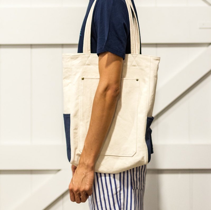 Mushroom Mogu / canvas bag / shoulder / Freedom (raw white) - กระเป๋าแมสเซนเจอร์ - ผ้าฝ้าย/ผ้าลินิน ขาว