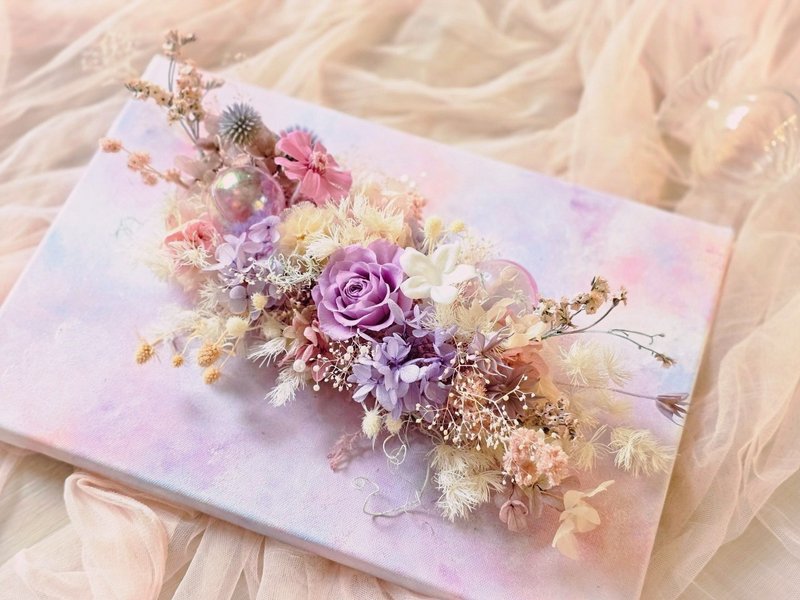 Sparkling everlasting flower canvas skyline purple pink color immortal flower dried flower opening ceremony - ช่อดอกไม้แห้ง - พืช/ดอกไม้ สีม่วง