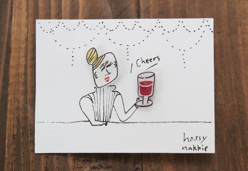 赤ワインを飲む女性のピアス - 耳環/耳夾 - 塑膠 白色