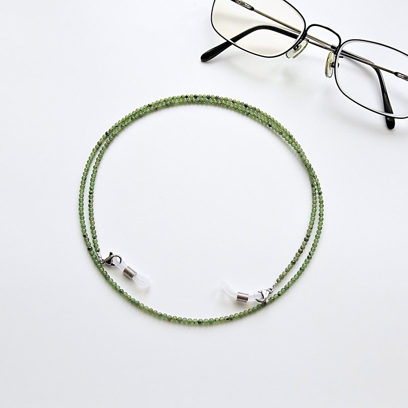 Nephrite Jade Beaded Eyeglasses Holder Chain - Gift for Mom & Dad - สร้อยคอ - หยก สีเขียว