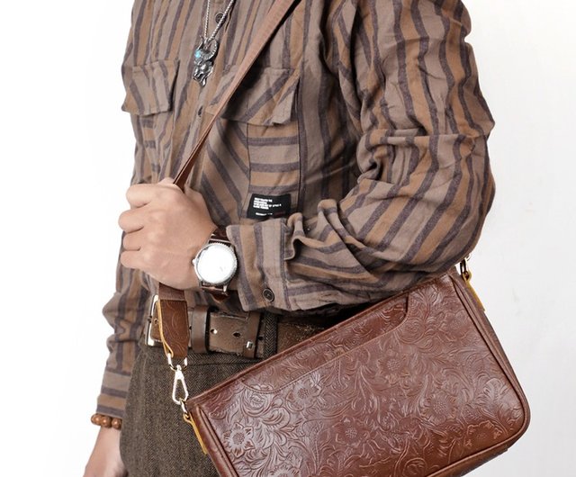 Men chest cross bag/brown sling bag on sale leather/ handmade men bag/festival bag/gift