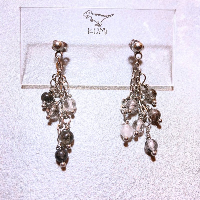 black hair crystal earrings - ต่างหู - วัสดุอื่นๆ สีดำ