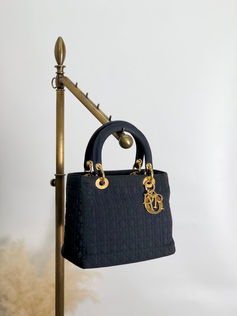【 日本直送　名牌中古包 】Christian Dior レディディオール カナージュ ハンドバッグ ネイビー ナイロン vintage オールド ikb6ck - 手提包/手提袋 - 尼龍 藍色