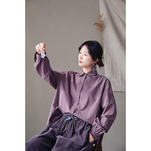 Smoky Purple High-end Retro Loose Small Lapel Shirt - Shop