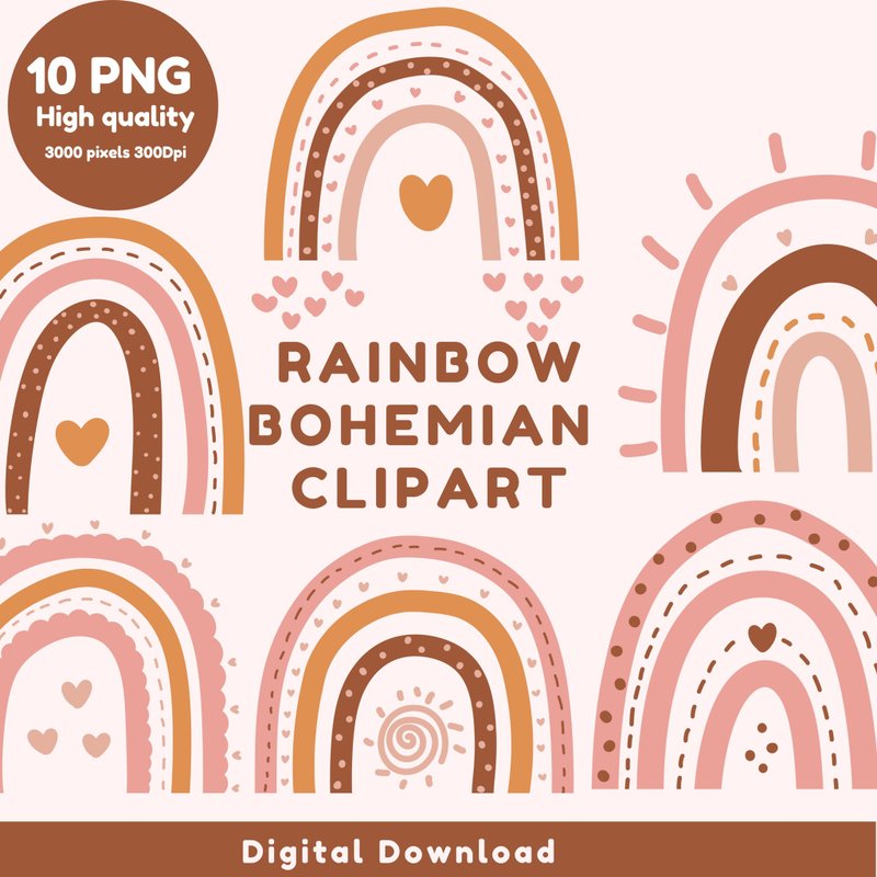 Rainbow Behomian Brown Minimal Clipart - 電子似顏繪/繪畫/插畫 - 其他材質 