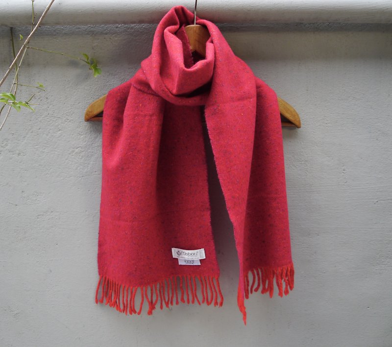 FOAK vintage British system of pure wool pink Herringbone Scarf - ผ้าพันคอ - ขนแกะ สีแดง