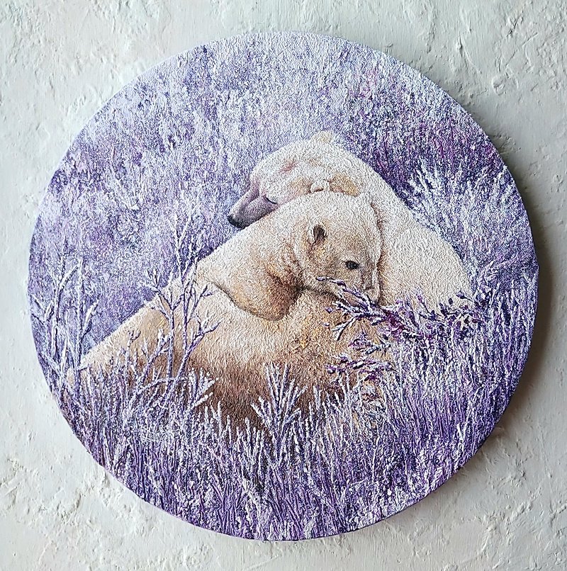 精緻手繪油畫  北極熊的微紫森林  獨一無二 - 海報/掛畫/掛布 - 棉．麻 多色