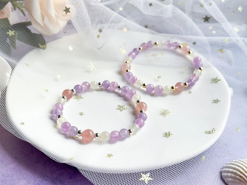 [Lilac] Lilac Powder Crystal Moonstone Lavender Amethyst 14k Gold S925 Sterling Silver Bracelet - Bracelets - Crystal Purple