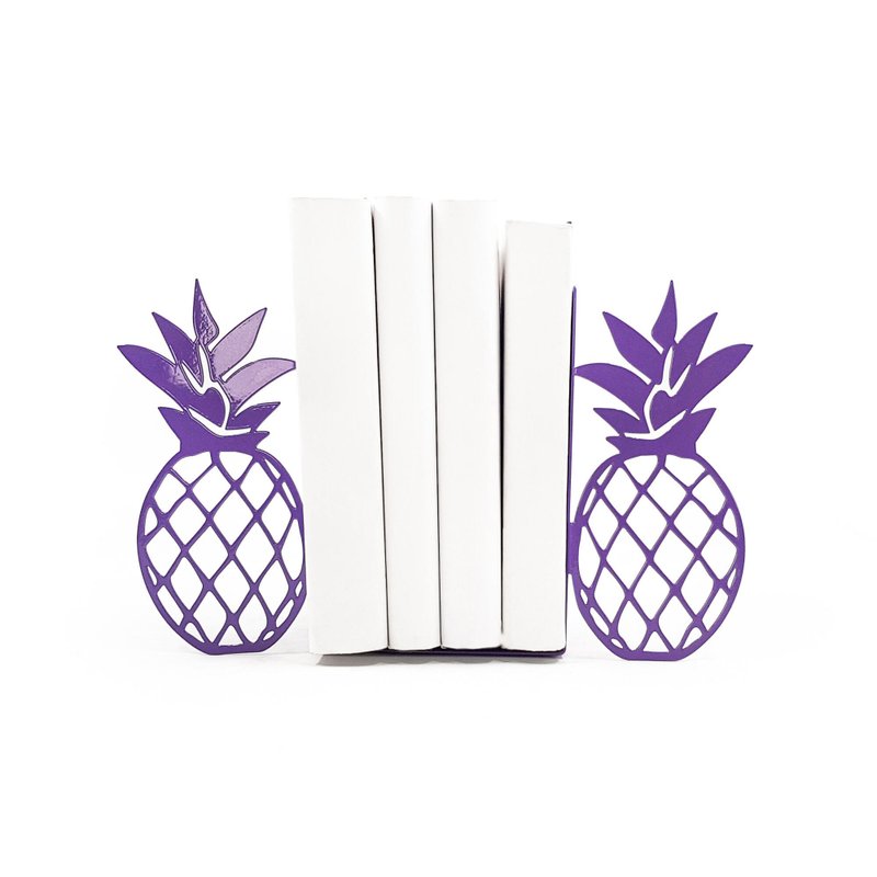 Pineapple Metal Bookends – Modern Colorful Shelf Decor in Purple or Gold - 擺飾/家飾品 - 其他金屬 紫色