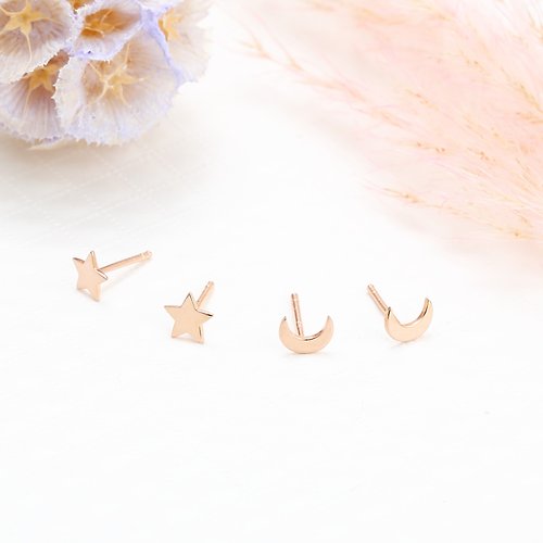 Angel & Me 珠寶銀飾 星月 星星 月亮 一對 s925 純銀 厚鍍 18k 玫瑰金 耳環 耳夾