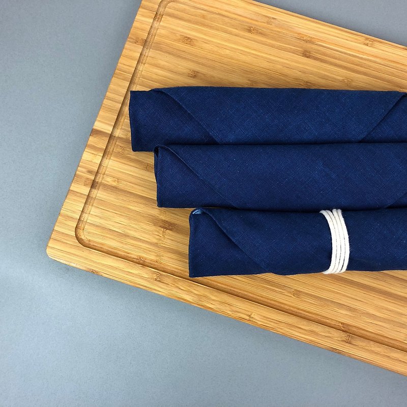 【福利品】藍染餐具包 可當筆袋/工具袋 - 刀/叉/湯匙/餐具組 - 棉．麻 藍色