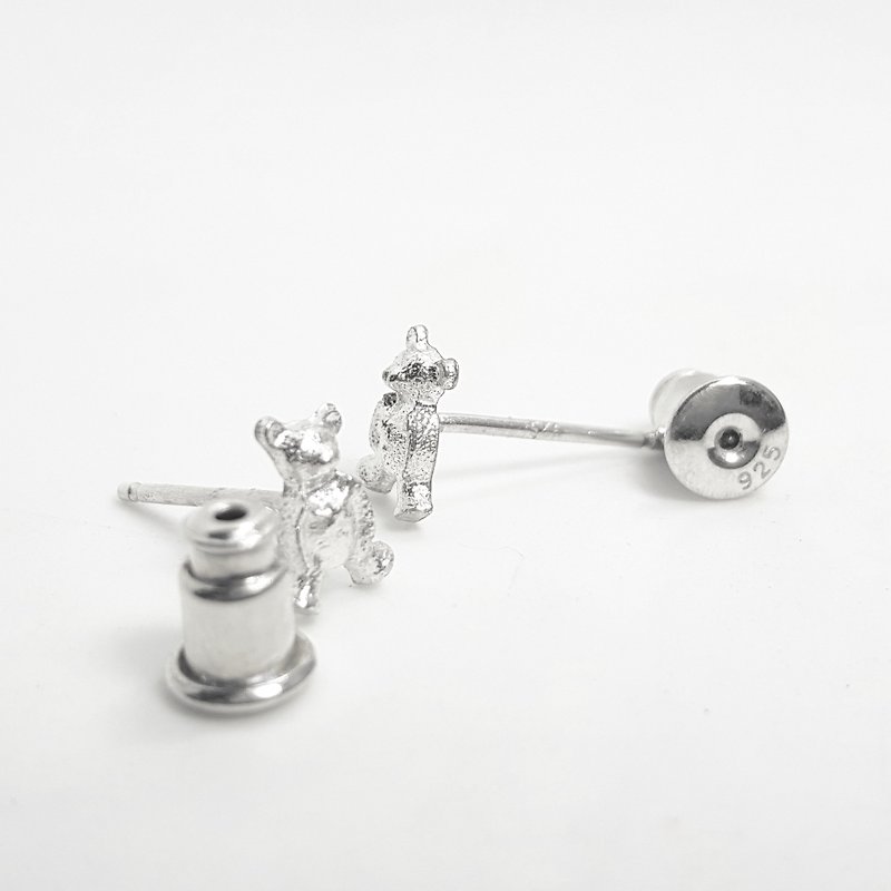 E6款-925純銀耳針(1對)-小熊造型 - 耳環/耳夾 - 純銀 銀色