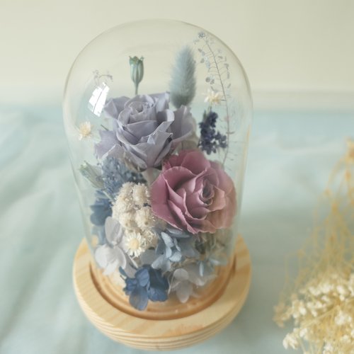 花事·好事-永生花花藝 【永生玫瑰玻璃盅-迷幻藍紫】情人節禮物/生日禮物/居家裝飾