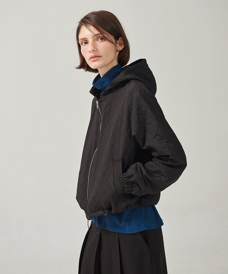 Quilting Hood Jumper Black - 外套/大衣 - 聚酯纖維 黑色