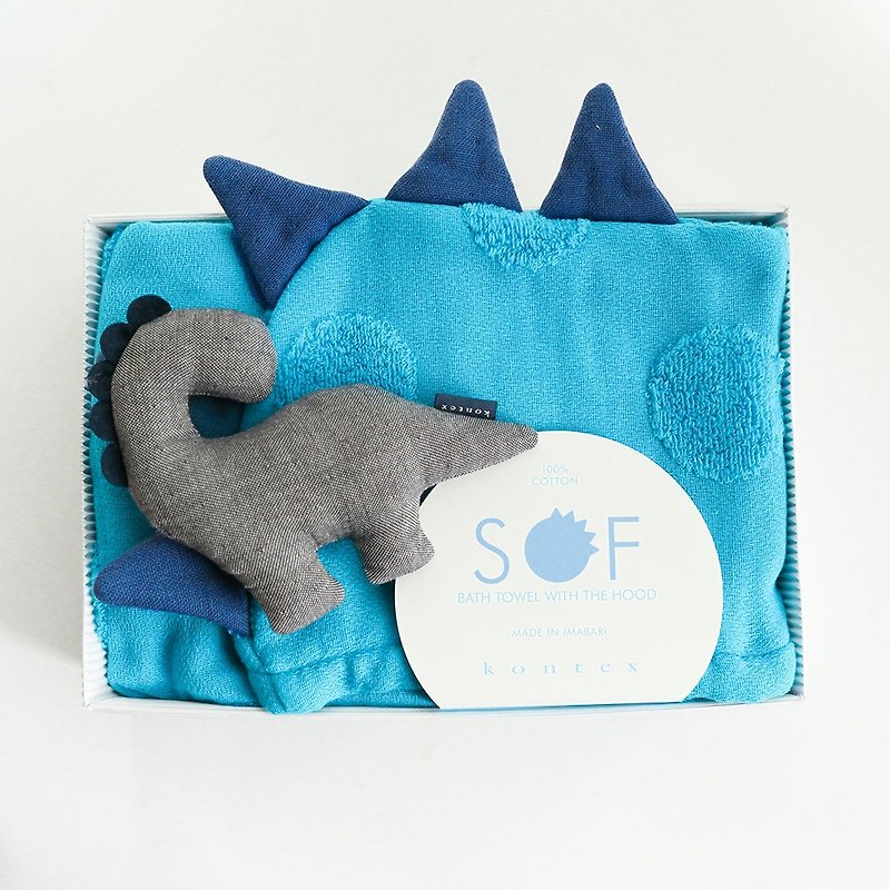 [kontex] Imabari SOF dinosaur hooded bath towel & dinosaur comfort doll gift box (with carrying bag) - Baby Gift Sets - Cotton & Hemp Multicolor