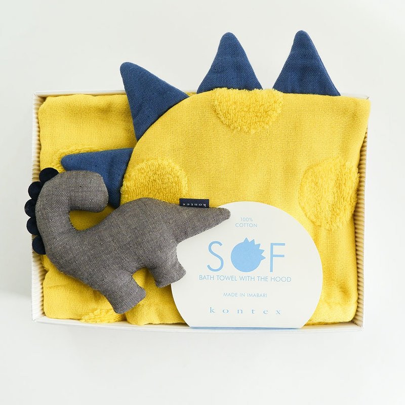 [kontex] Imabari SOF dinosaur hooded bath towel & dinosaur comfort doll gift box (with carrying bag) - ของขวัญวันครบรอบ - ผ้าฝ้าย/ผ้าลินิน หลากหลายสี