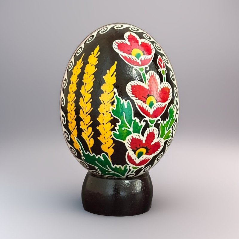 Ukrainian Easter Egg Real Chicken Pysanka Hand Painted Eggshell Hutsul Pysanky - 擺飾/家飾品 - 其他材質 黑色