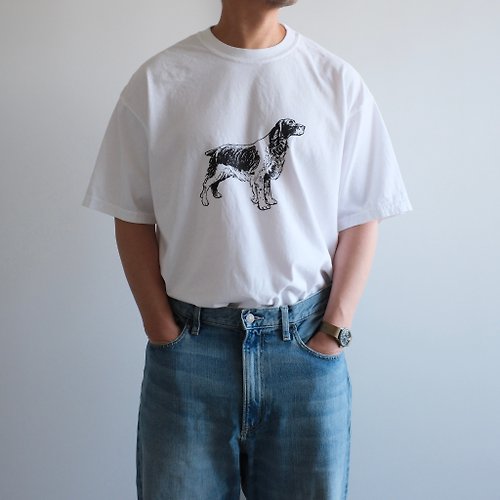 wagdog garment dye short sleeve t-shirt / white / unisex / DOG