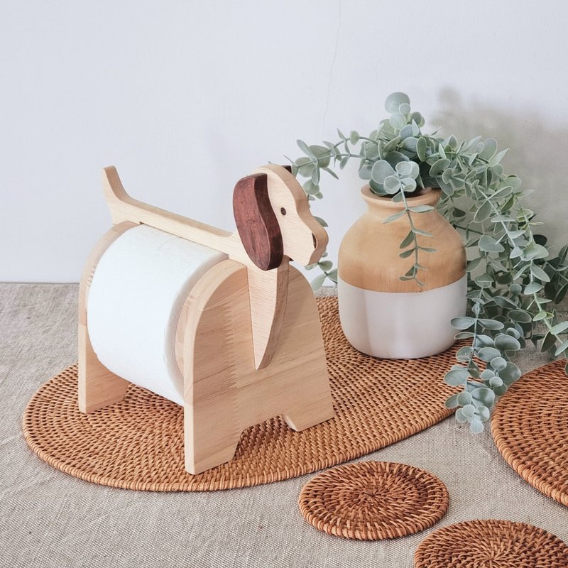 Wooden tissue paper holder in the shape of a beagle - woodwork from Chiang Mai. - 面紙盒 - 木頭 咖啡色