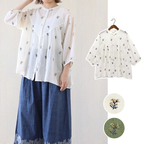 Moonstar House 星月屋 【預訂】印度製 花朵刺繡長袖襯衫