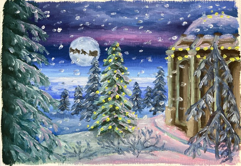 Make a Wish oil painting, winter illustration, Christmas Day, nature, artwork - 壁貼/牆壁裝飾 - 其他材質 藍色