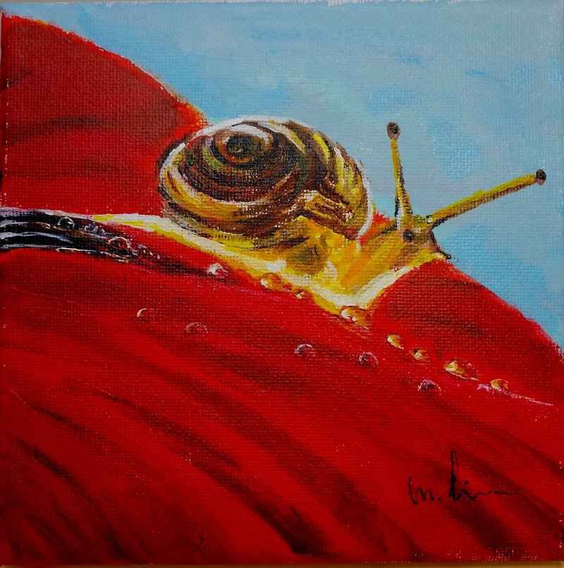 Unique original oil painting of snail on calla lily - Items for Display - Cotton & Hemp 