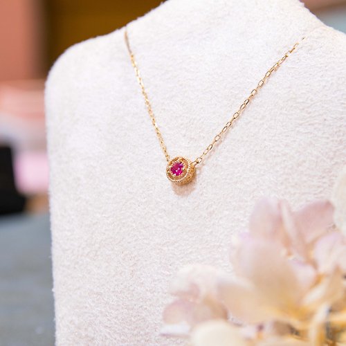 A Jewelry 浪漫蕾絲鑲座 紅寶石 7月生日石 輕珠寶 日製 10K