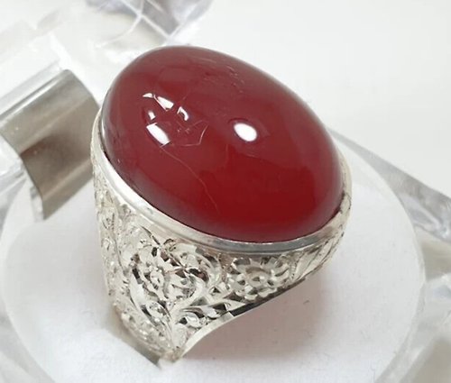 gemsjewelrings Mens Yemeni Aqeeq Ring Deep Blood Red Yamni Agate Ring For Men Natural Agate man