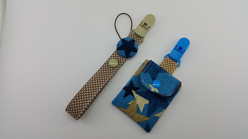 Vintage denim star births and gift bags peace symbol clip + pacifier clip chain (of the same color version) - ของขวัญวันครบรอบ - ผ้าฝ้าย/ผ้าลินิน สีนำ้ตาล