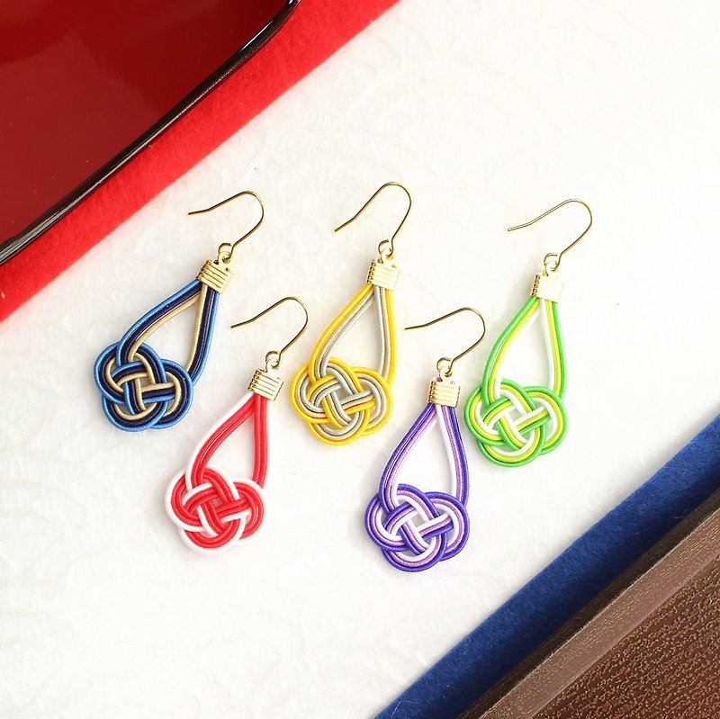 japanese style pierce earring / mizuhiki / japan / accessory / compact / simple - Earrings & Clip-ons - Silk Multicolor