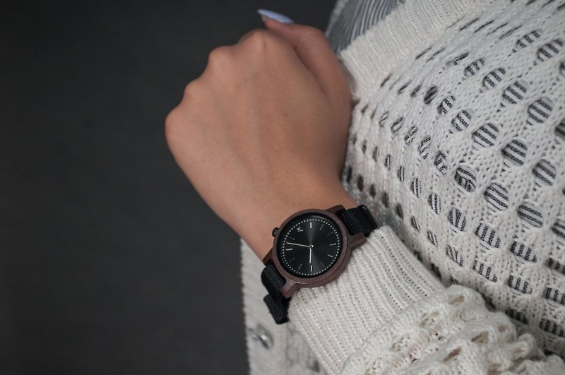 PRIME 1.1.0 Walnut Wood Wooden Watch - Muted Black 34mm - นาฬิกาผู้หญิง - ไม้ สีดำ