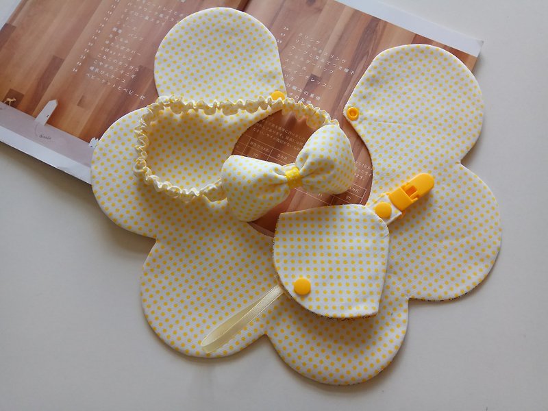Yellow Dot Gift Moon Flower Bib + Bow Hair Band + Combo Pacifier - Baby Gift Sets - Other Materials Yellow