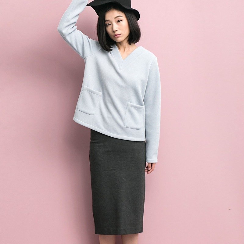 Annie Chen was thin Korean loose long-sleeved v-neck shirt + dress after split skirts (suit) - Other - Cotton & Hemp Gray