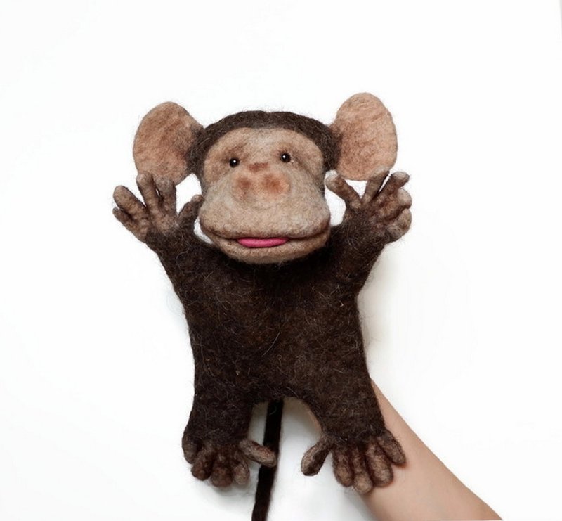 Puppet monkey, monkey toy on the hand, make to order - 嬰幼兒玩具/毛公仔 - 羊毛 咖啡色