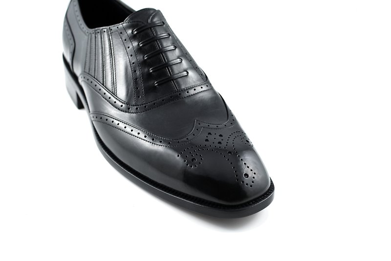 Carved wing pattern imitation Oxford shoes-lazy shoes, gentleman shoes, leather shoes, leather shoes - รองเท้าลำลองผู้ชาย - หนังแท้ สีดำ