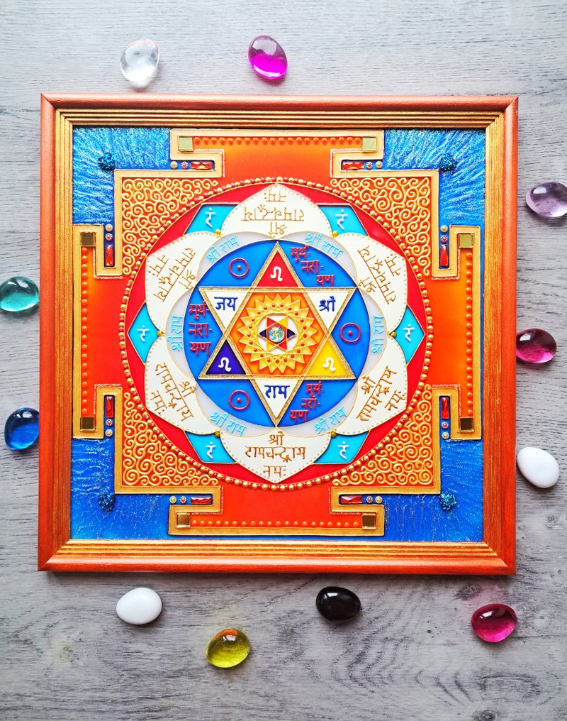 太阳Yantra Surya曼陀罗墙艺术瑜伽装饰冥想瑜伽神圣几何 - 壁貼/牆壁裝飾 - 玻璃 橘色