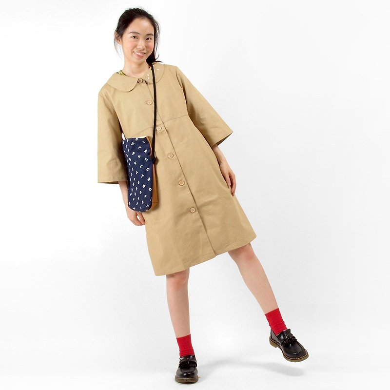 Comma dot punctuation small round neck dress / windbreaker jacket - classic khaki - Women's Tops - Cotton & Hemp Khaki
