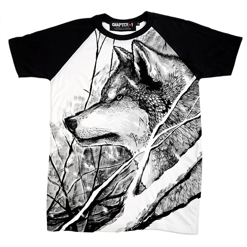 野生のオオカミ - Tシャツ メンズ - コットン・麻 ホワイト