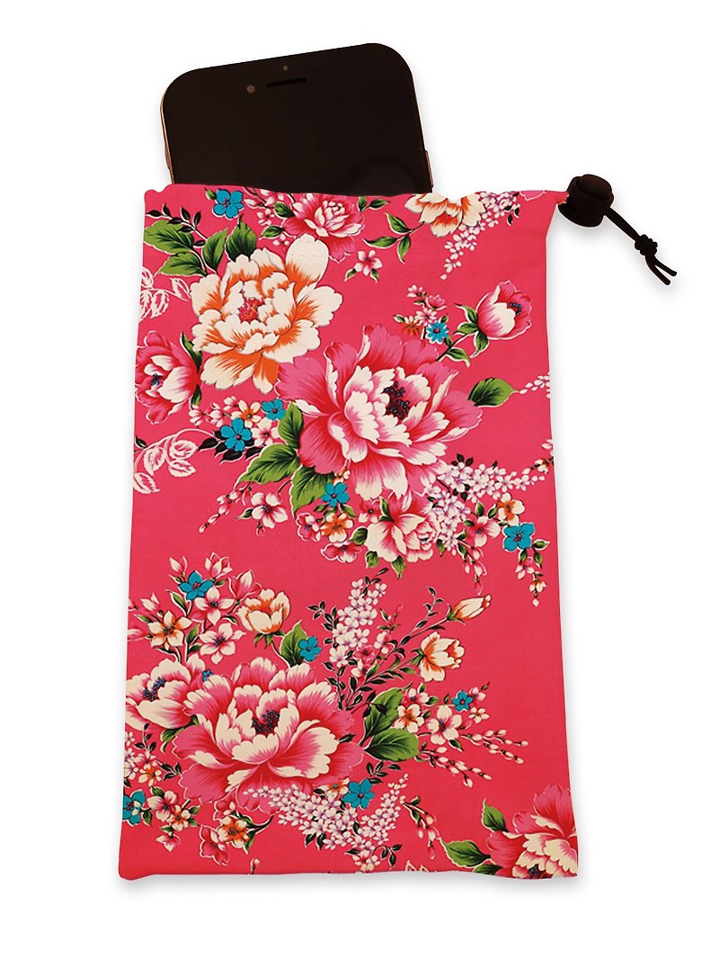 Wipe all-purpose bag flower cloth peony powder ll mobile phone bag - กระเป๋าเครื่องสำอาง - เส้นใยสังเคราะห์ สีแดง