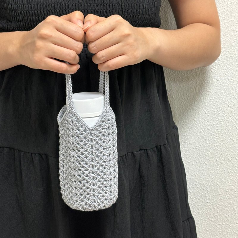 Handmade Crochet Bottle Holder - Beverage Holders & Bags - Cotton & Hemp Gray