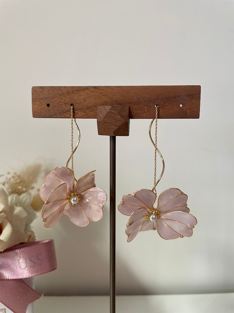 Soft Pink Orchid Resin Earrings-Earhook #9 - Earrings & Clip-ons - Resin Pink