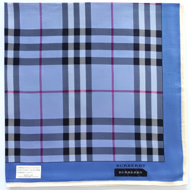 Burberry Vintage Handkerchief Blue Check Wedding Gift 20 x 20 inches. - Handkerchiefs & Pocket Squares - Cotton & Hemp Blue