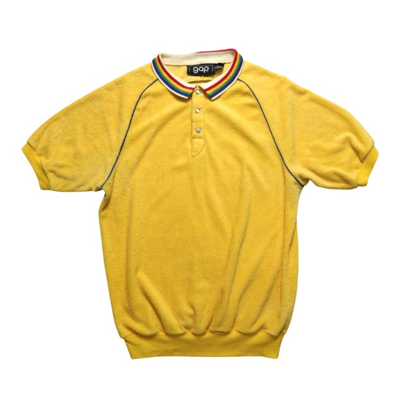 1970s gap 黃底彩虹領毛巾布上衣 Terry cloth - 女 T 恤 - 其他材質 黃色