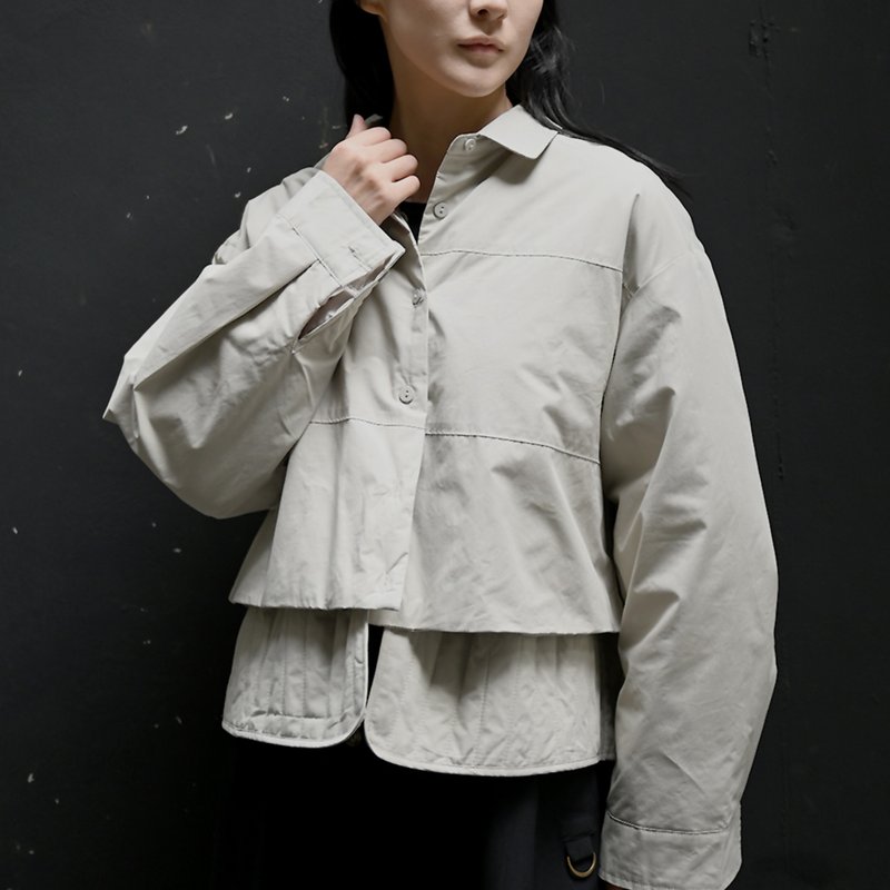 Minimalist Straight Line - Detachable Hemline Trench Coat Style Quilted Jacket - M beige - Women's Casual & Functional Jackets - Polyester White