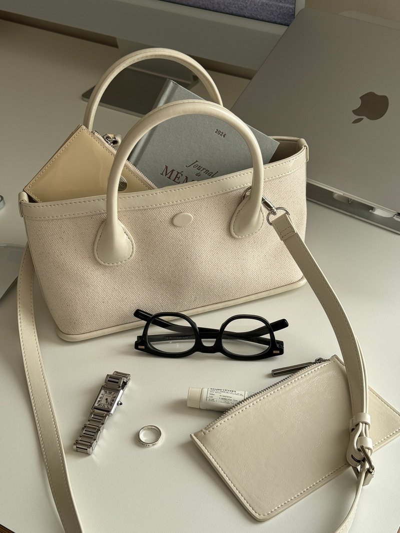 韓國 The Ally | AMY/MINI AMY BAG (附小袋)|白色|帆布斜背包 - 手提包/手提袋 - 棉．麻 白色