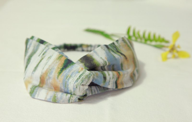 [Color] hair band - Japanese retro textured cloth / painting prairie - Hair Accessories - Cotton & Hemp Green