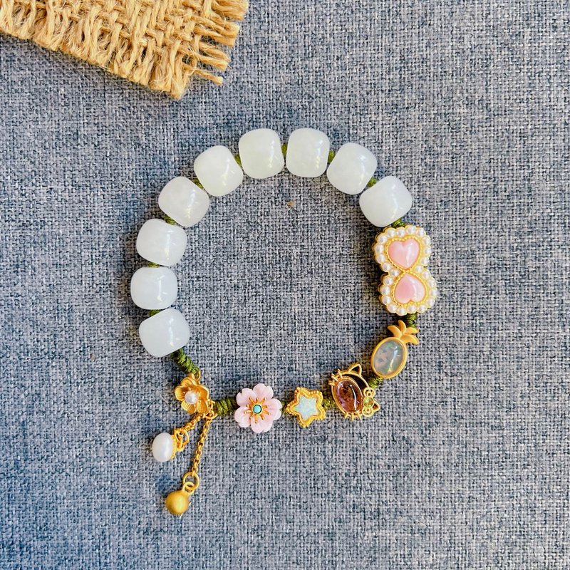 Natural Gemstone Duobao Bracelet // Hetian Jade Old Type Beads Opal ...